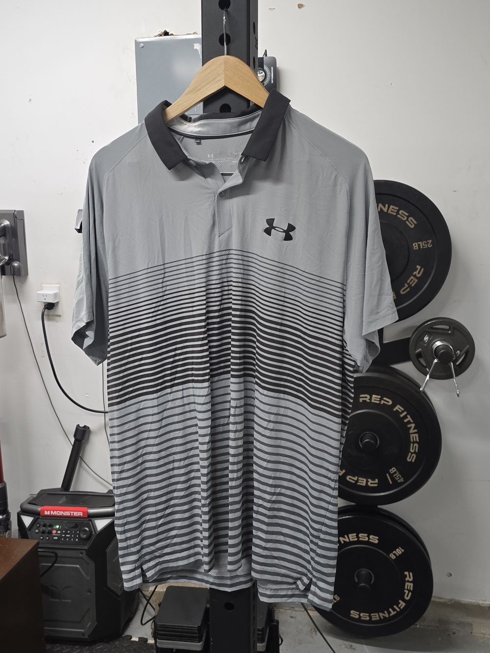 Under Armour Gray Polo with Black Gradient Stripe